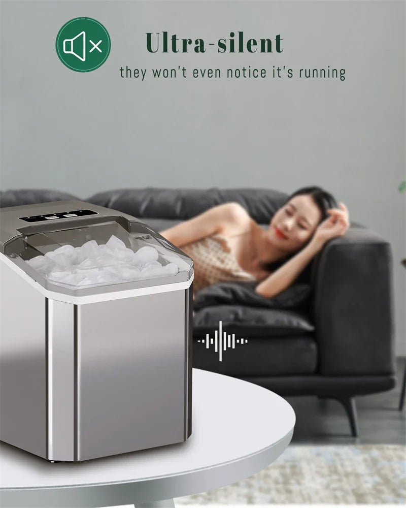 Portable Electric Ice Cube Maker - Automatic Bullet Round Ice Machine, 15kg/24H for Family, Bar, Coffee Shop, Kitchen, Office