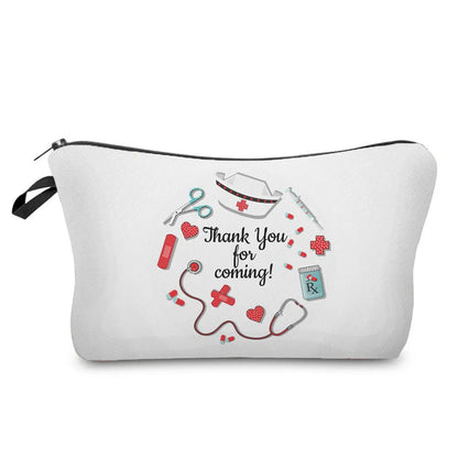Organizer Toiletry Kit - Cartoon Letter Print Cosmetic Bag for Nurses, Doctors, Travel Makeup Bag, Women's Pencil Case Gift