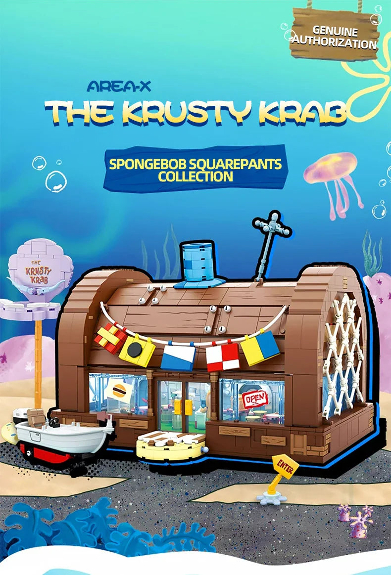 SpongeBob Krusty Krab Building Blocks – Creative Canteen Scene Model Bricks Desktop Toy for Kids