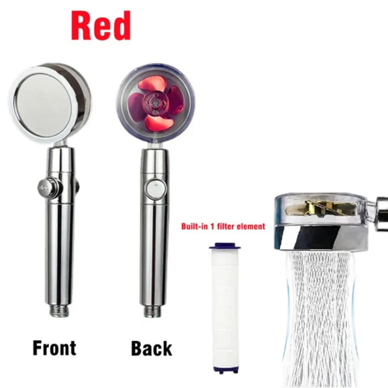 360° Rotation Turbo Fan Shower Head – High Pressure, Water-Saving Adjustable Spray with Filters for Bathroom Accessories