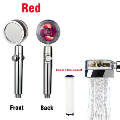 360° Rotation Turbo Fan Shower Head – High Pressure, Water-Saving Adjustable Spray with Filters for Bathroom Accessories