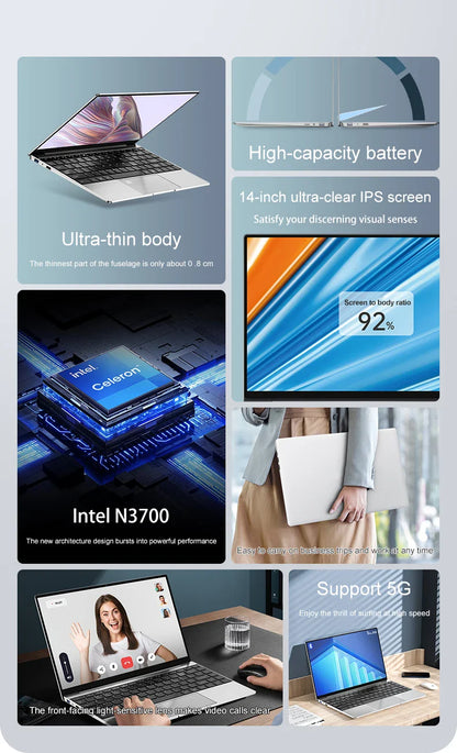 14.1" Ultra-Slim Laptop — 16GB RAM | 2TB SSD | Intel CPU | FHD Anti-Glare Display | Windows 11 Pro Office & Study PC