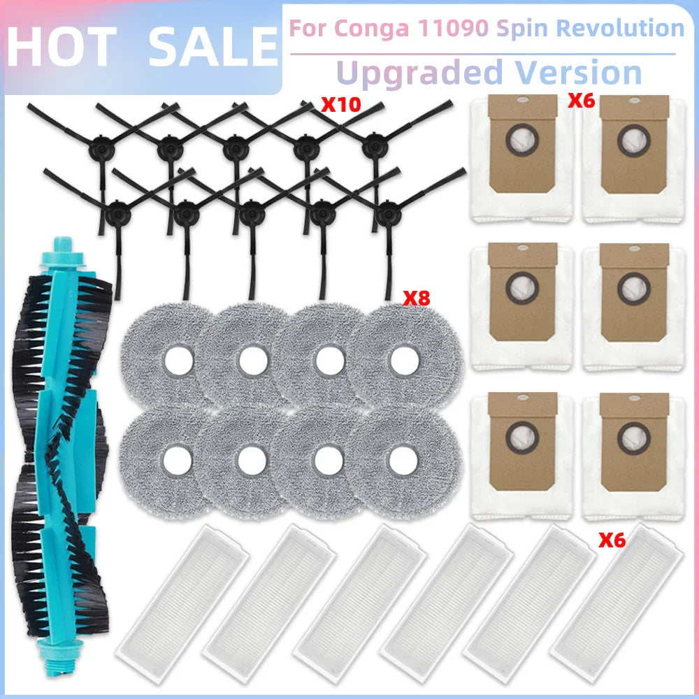 Replacement Parts Kit for Cecotec Conga 11090 / 13090 Spin Revolution Vacuum – Roller, Brushes, HEPA Filter & Mop