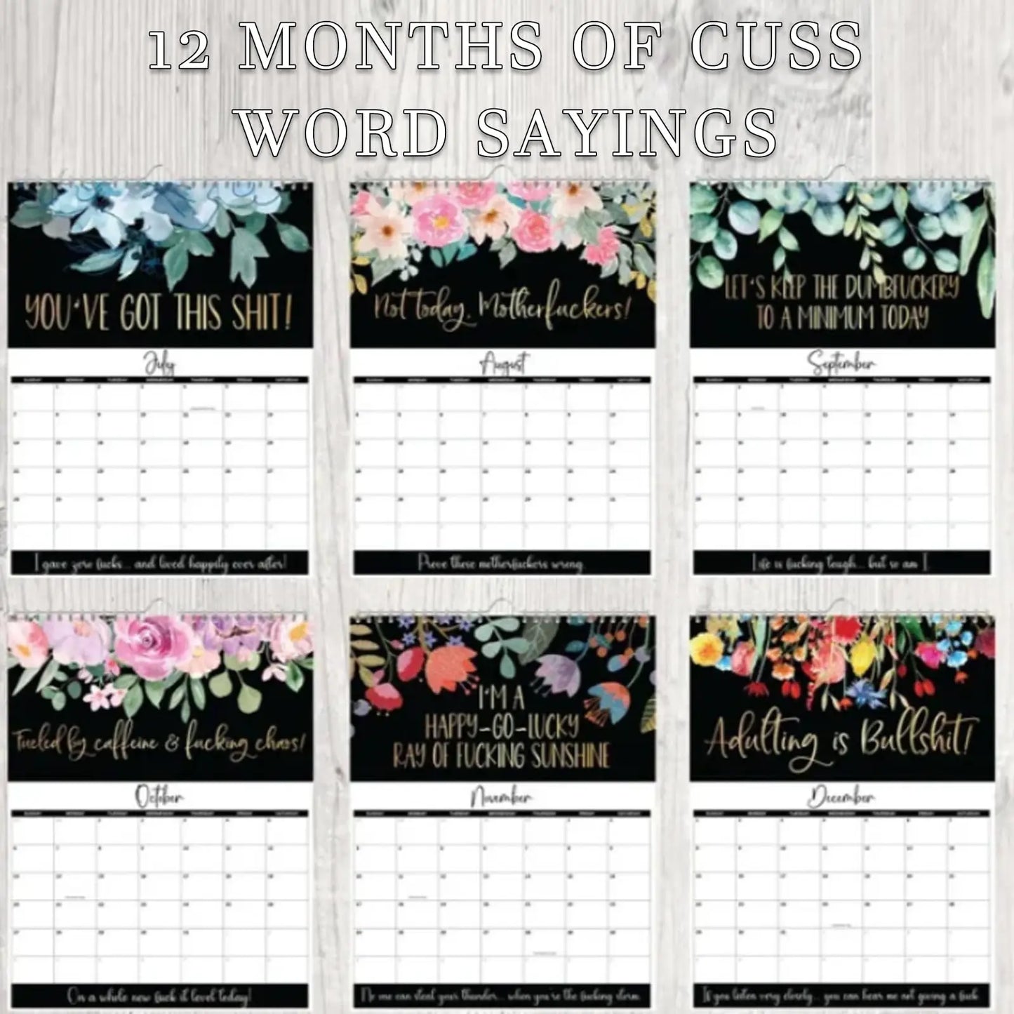 2025 'Tired-Ass Women' Funny Wall Calendar - 12 Months of Cuss Word Sayings, Unique New Year Gift for Her