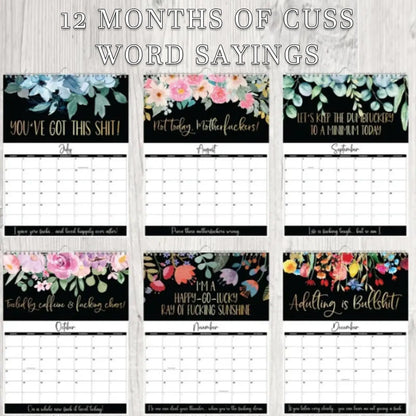2025 'Tired-Ass Women' Funny Wall Calendar - 12 Months of Cuss Word Sayings, Unique New Year Gift for Her