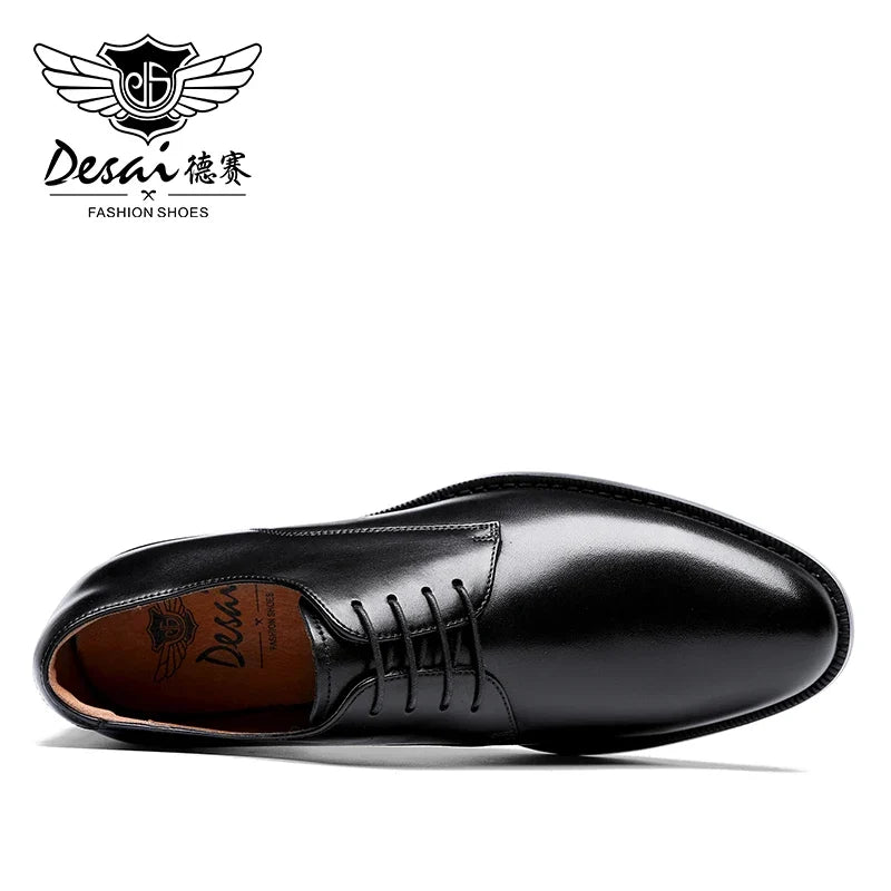 Men’s Full Grain Leather Derby Shoes - Minimalist Formal Business Lace-Up Dress Shoes