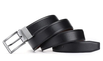 Men’s Genuine Leather Double-Sided Belt – Luxury Retro Pin Buckle with Laser Engraving (High Quality)