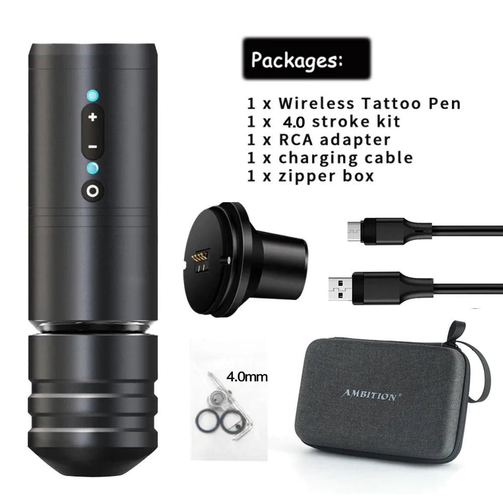 Ambition Ninja Pro Wireless Tattoo Machine – Portable Rotary Pen with 2400mAh Battery & Coreless Motor for Artists