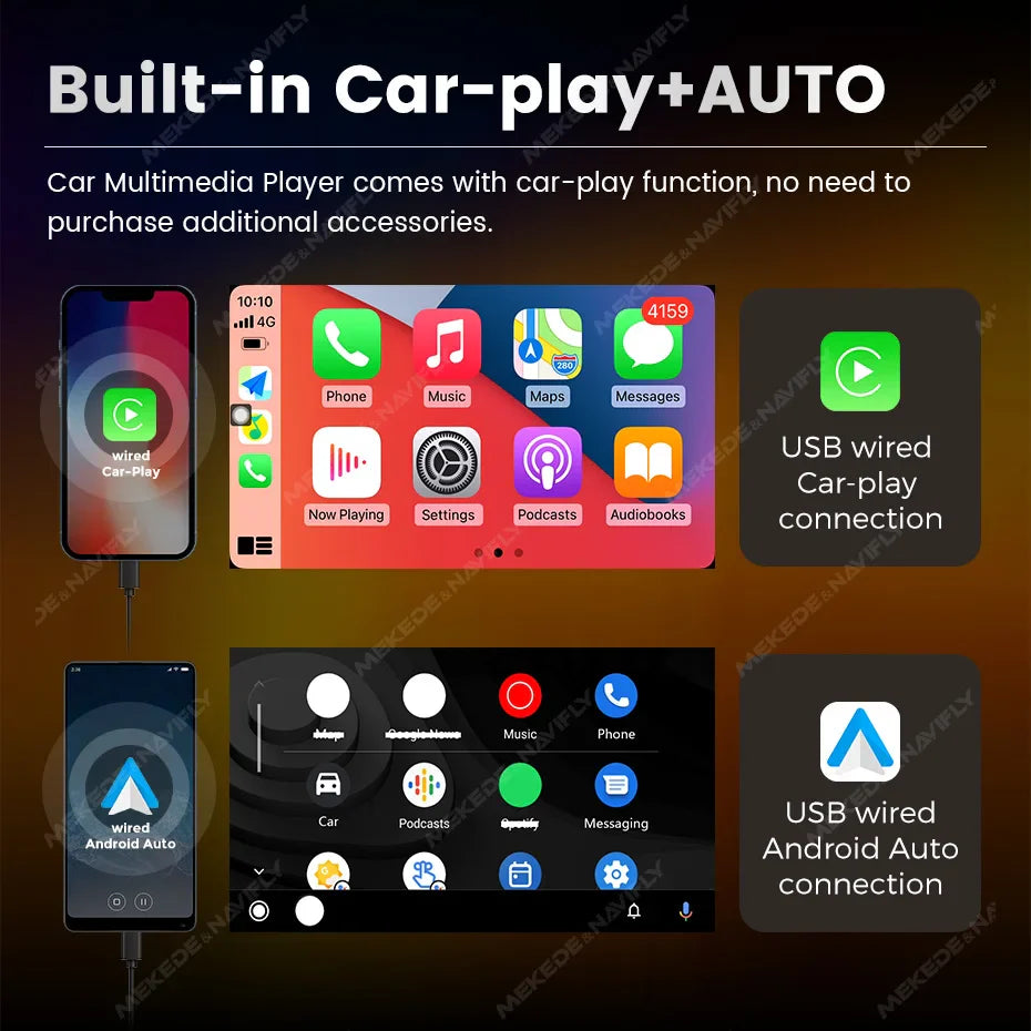 Navifly 7-Inch HD Touchscreen Car Multimedia Player – Universal 2 DIN, CarPlay, FM, Bluetooth for Toyota, Honda, VW, Corolla, Camry, Rav4
