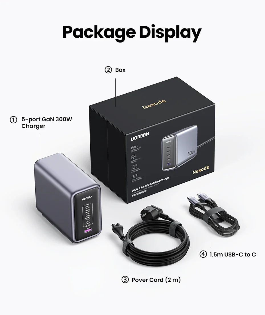 UGREEN 300W GaN Desktop Charging Station - 140W Max Single Port USB Charger with PD3.1 Fast Charging for MacBook Pro, iPad, iPhone