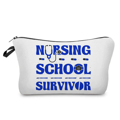 Organizer Toiletry Kit - Cartoon Letter Print Cosmetic Bag for Nurses, Doctors, Travel Makeup Bag, Women's Pencil Case Gift
