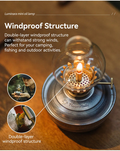 ThousWinds Luminara Mini Oil Lamp – Windproof Portable Retro Lantern with 20-Hour Burn Time for Camping and Hiking