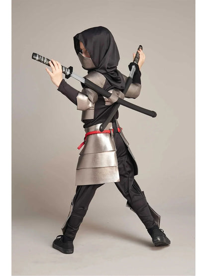 2025 Kids Dragon Ninja Costume – Silver Ninja Halloween Cosplay Outfit for Boys