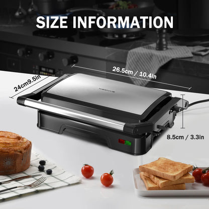 850W Panini Press Sandwich Maker – Non-Stick Grill with Indicator Light & Locking Lid