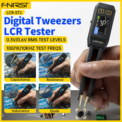 FNIRSI LCR-ST1 Mini Smart Tweezer | LCR SMD ESR Tester for Resistance, Capacitance, Inductance, Continuity & Diode Testing