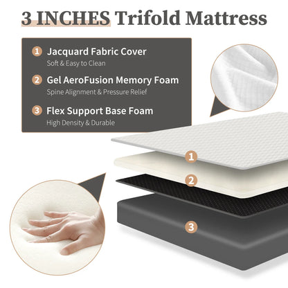Three-Fold Portable Floor Bed – CertiPUR-US Certified, Soft Touch, Flexible Zipper for Travel, Camping & Yoga
