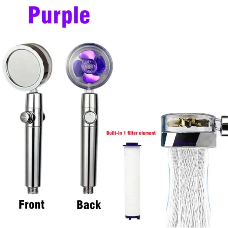 360° Rotation Turbo Fan Shower Head – High Pressure, Water-Saving Adjustable Spray with Filters for Bathroom Accessories
