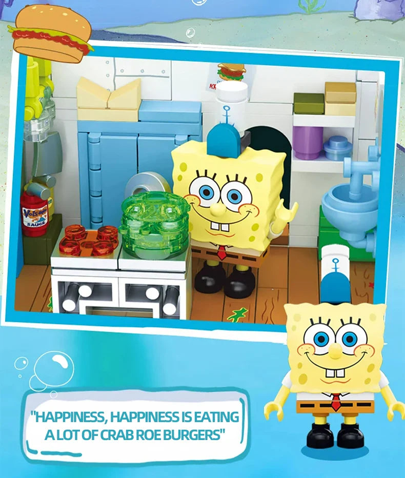 SpongeBob Krusty Krab Building Blocks – Creative Canteen Scene Model Bricks Desktop Toy for Kids