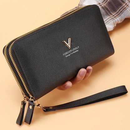 Long Women’s PU Leather Wallet – Double Zipper Tassel Clutch with Coin Purse & Card Holder