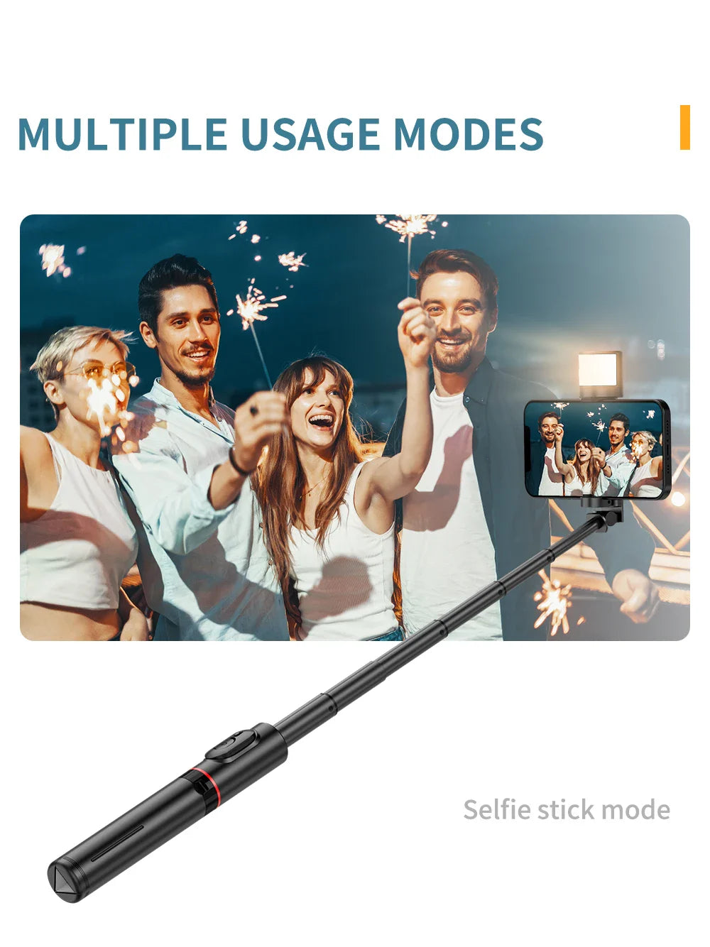Roreta Portable Wireless Bluetooth Selfie Stick Tripod with Fill Light – Telescopic for iPhone 13, Huawei, Xiaomi & Android Phones