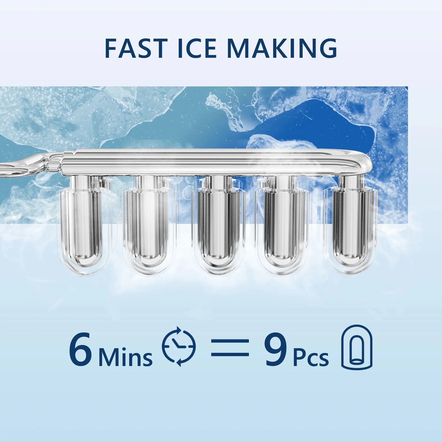 SIMZLIFE Countertop Ice Maker – 26.5 lbs/24H, 9 Cubes in 6 Mins, Self-Cleaning Portable Ice Machine with Handle, Black