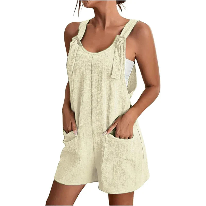 Women’s Summer Strappy Sleeveless Jumpsuit 2024 – Casual Loose Fit Short Overalls with Pockets Office & Streetwear Fashion Romper