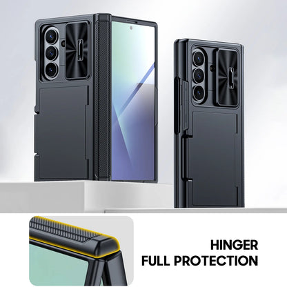 Samsung Galaxy Z Fold 7 Case – Black Shockproof Silicone Wallet with RFID Card Holder, Hinge & Camera Protection