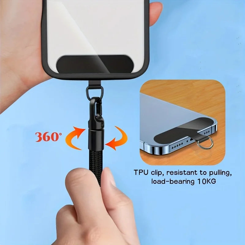 Adjustable Phone Lanyard Strap – Clip Holder for All Phone Cases, 7mm Thick, Wearable as Neck, Shoulder, Crossbody, or Wrist Strap