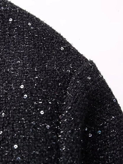 Nlzgmsj Women’s Shiny Sequin Jacket – Y2K Gold Stand Collar Short Coat, Autumn Winter High Streetwear