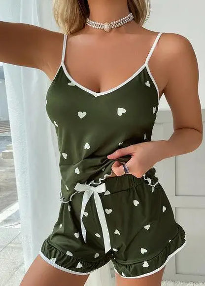 Women’s Summer Pajama Set - Soft Printed Vest Top & Shorts Casual Sleepwear Loungewear