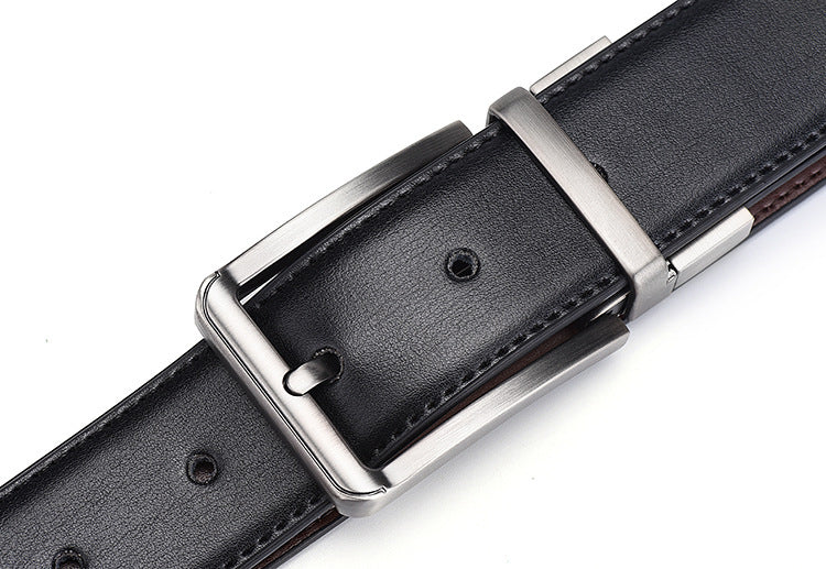Men’s Genuine Leather Double-Sided Belt – Luxury Retro Pin Buckle with Laser Engraving (High Quality)