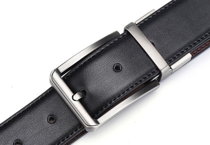 Men’s Genuine Leather Double-Sided Belt – Luxury Retro Pin Buckle with Laser Engraving (High Quality)