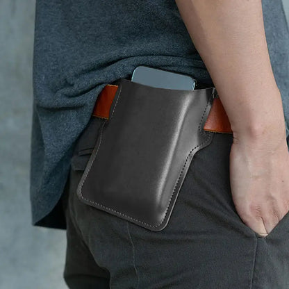 Men’s PU Leather Vintage Waist Bag – Phone Holster Belt Pouch for Travel & Hiking