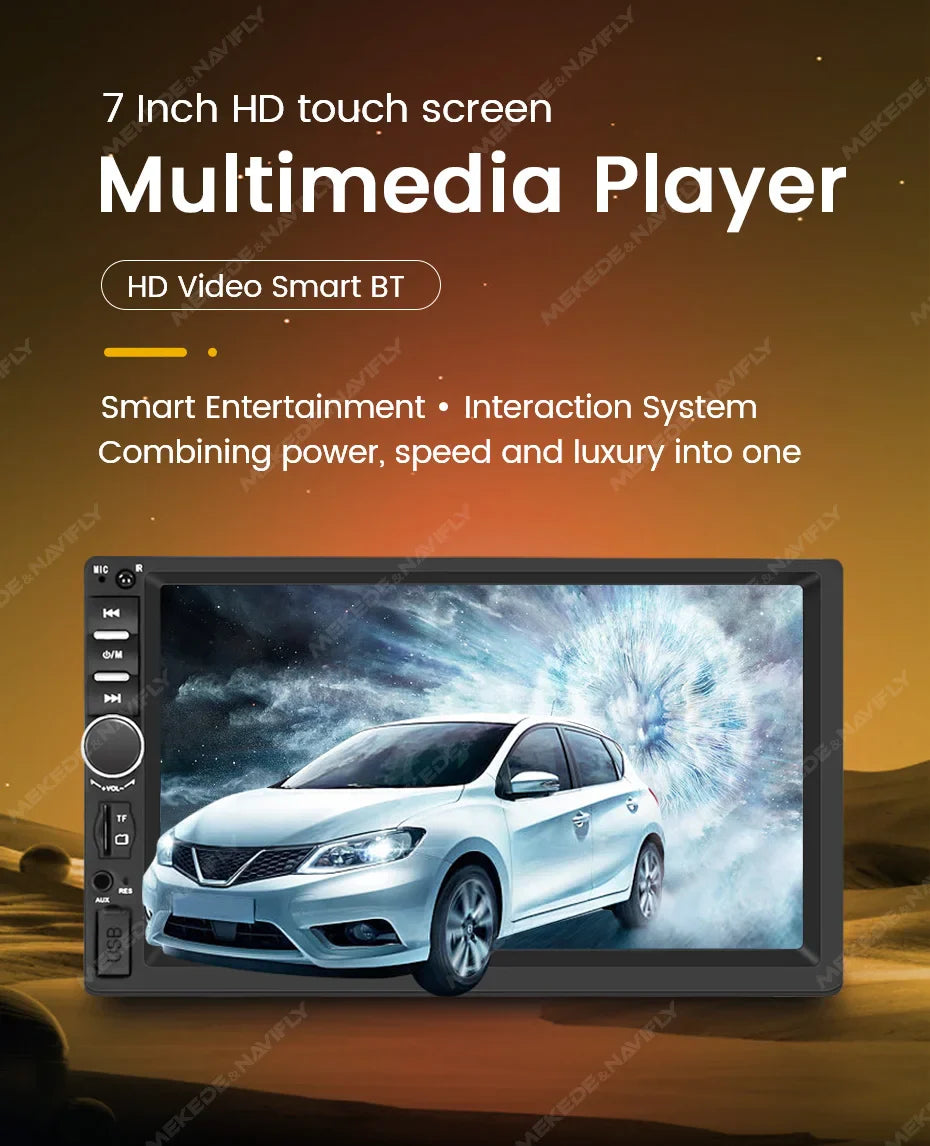 Navifly 7-Inch HD Touchscreen Car Multimedia Player – Universal 2 DIN, CarPlay, FM, Bluetooth for Toyota, Honda, VW, Corolla, Camry, Rav4