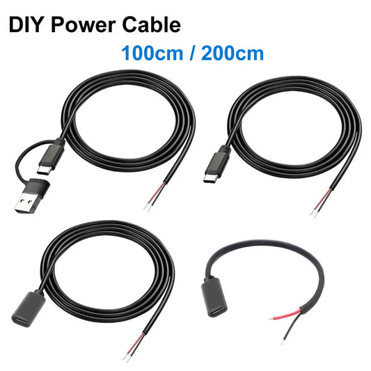 DC 2-Pin USB & Type-C to 2-Core Power Cable – 5V DIY Extension Cord for Repair & Replacement Devices