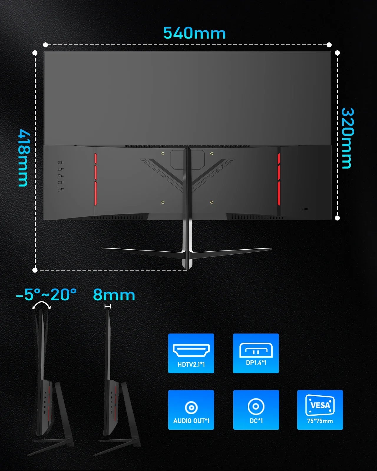 FYHXele 24" FHD Gaming Monitor – 180Hz, 1ms Response, Eye Care LCD, HDR, G-Sync Support, VESA Mount