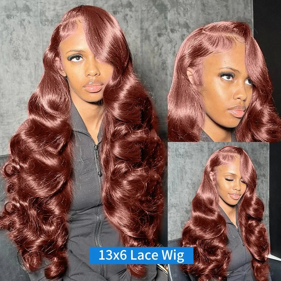 YKB Body Wave Reddish Brown 13x6 Lace Front Wig – Pre-Plucked Auburn Colored HD Lace Frontal, 200% Density Human Hair Wig