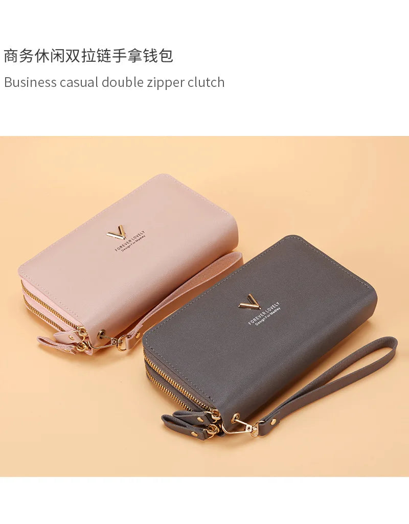 Long Women’s PU Leather Wallet – Double Zipper Tassel Clutch with Coin Purse & Card Holder