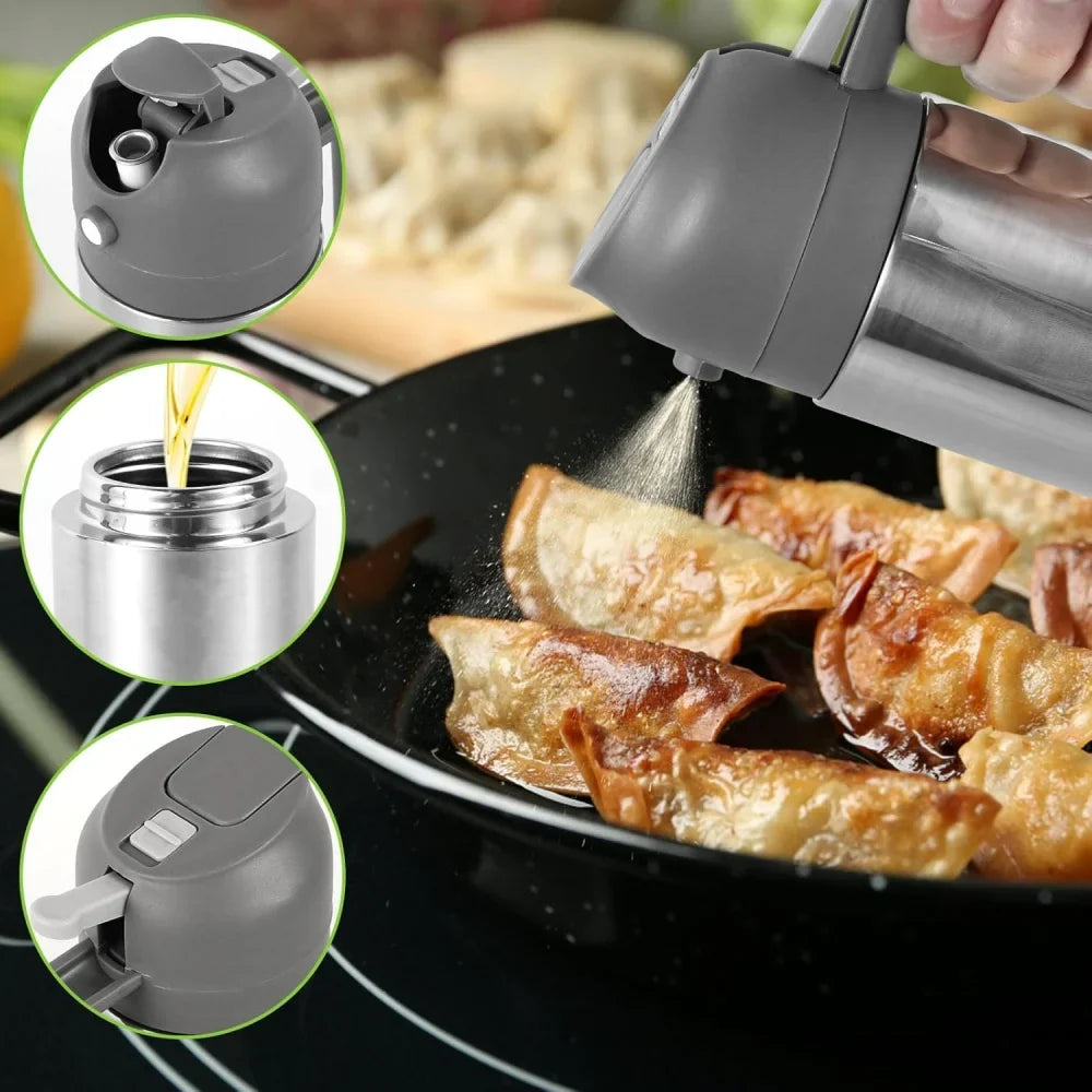 2-in-1 Stainless Steel Oil Dispenser - Refillable Cooking Spray Bottle for Baking & Kitchen Use