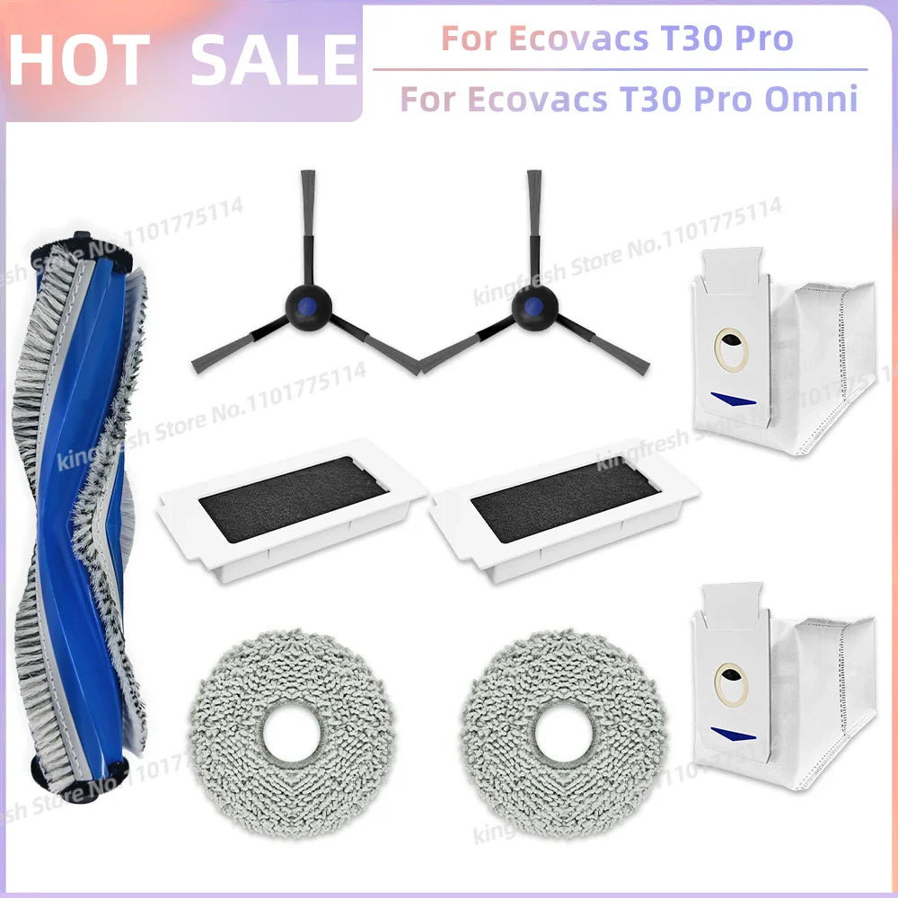Replacement Parts for Ecovacs T30 Pro Omni & YEEDI M12 Ultra Plus – Main Roller, Side Brush, Filter, Dust Bag, Mop Cloth