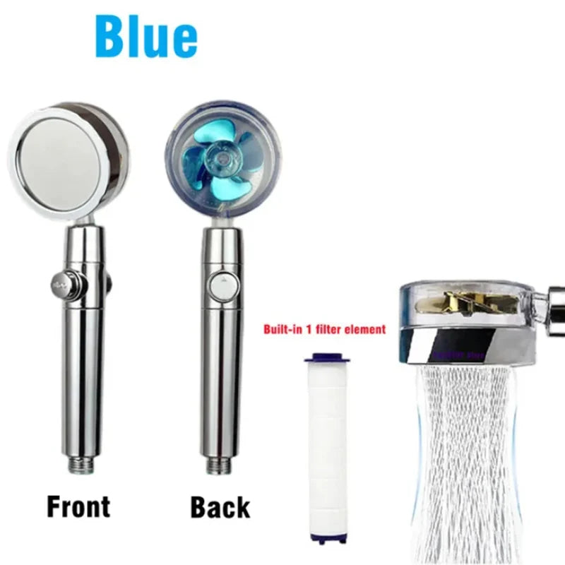 360° Rotation Turbo Fan Shower Head – High Pressure, Water-Saving Adjustable Spray with Filters for Bathroom Accessories