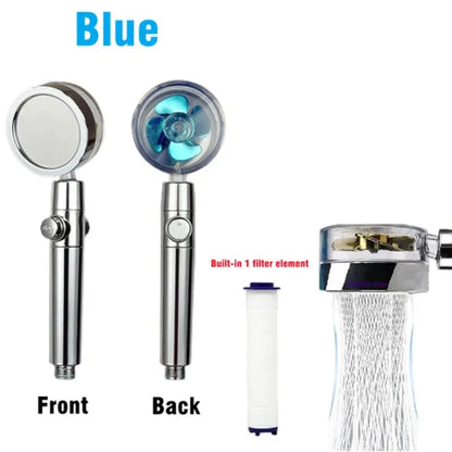 360° Rotation Turbo Fan Shower Head – High Pressure, Water-Saving Adjustable Spray with Filters for Bathroom Accessories