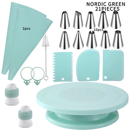 Cake Decorating Tools Kit – Pastry Turntable, Piping Nozzles, Bags & Icing Scraper Set for Baking