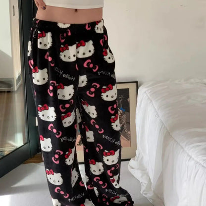 Y2K Hello Kitty Pajama Pants – Sanrio Anime Women’s Cartoon Sleepwear, Fashionable Home Leisure Trousers