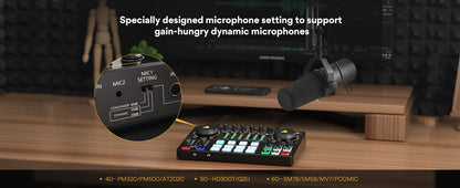 Maono AME2 Portable Audio Interface Sound Card – All-in-One DJ Mixer for Podcast Recording, Live Streaming, YouTube & Guitar PC