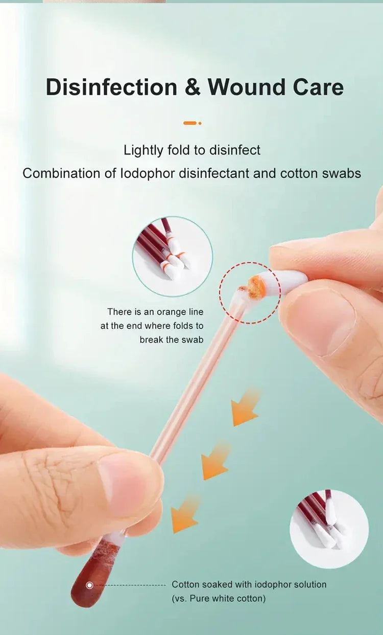 50-500pcs Disposable Iodine Cotton Swabs — Sterile Aseptic Medical Care for Home, Travel & Outdoor Emergency Kits