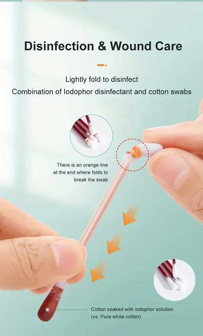 50-500pcs Disposable Iodine Cotton Swabs — Sterile Aseptic Medical Care for Home, Travel & Outdoor Emergency Kits