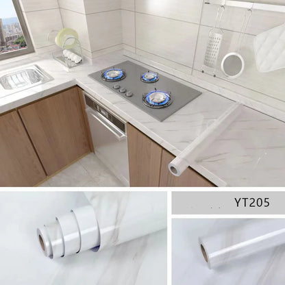 Kitchen Oil-Proof Self-Adhesive Film - Waterproof and Moisture-Proof Wallpaper for Stove, Countertop, Cabinet Renovation, Marble Tile Sticker