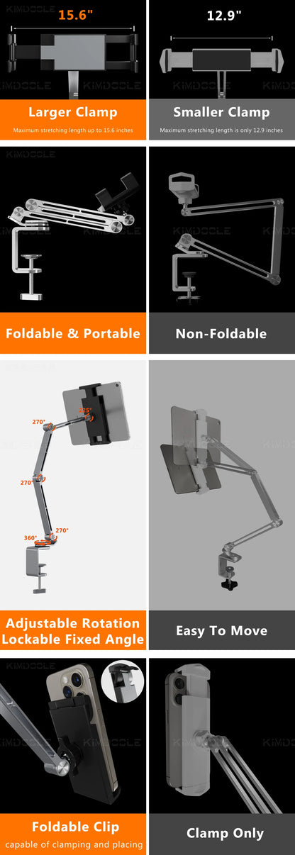 Artpowers Adjustable Tablet Holder – Portable Stand for iPad, Monitor, Phone & Laptop with Rotating Clip Mount