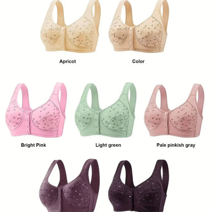 Women’s Floral Front-Buckle Bra Set - 7-Piece Adjustable Breathable Support for Nursing & Everyday Wear